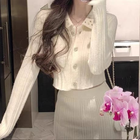 Pearl Collar Knit Set up
