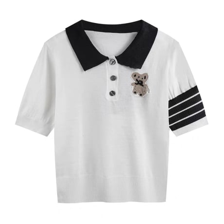 くまちゃんポロニットトップス 2色