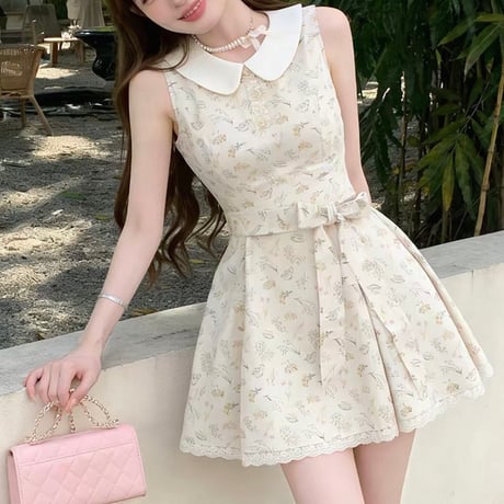 Floral Collar Belted Mini Onepiece