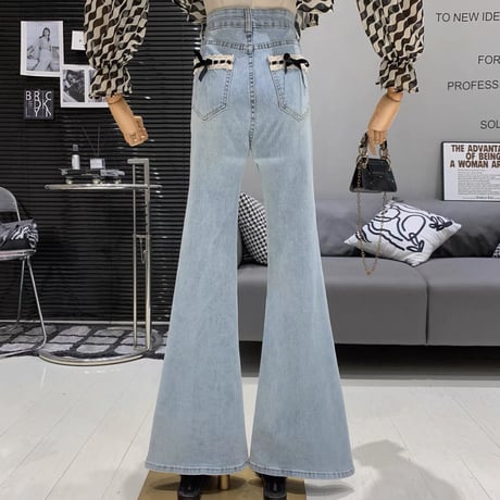 Ribbon denim pants