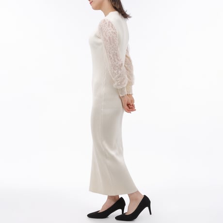 lace sleeve knit long dress 3色