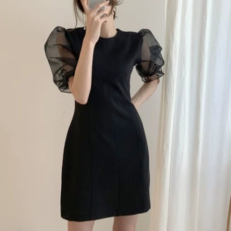 black パフスリ シースルー ワンピ