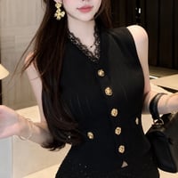 Gold Button Mode Tops 2色