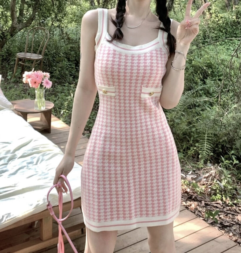 pink 千鳥柄キャミワンピ | ecrea pink 千鳥柄キャミワンピ | ecrea