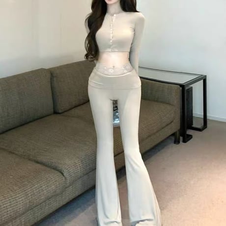 レース付きパンツセットアップ 3色