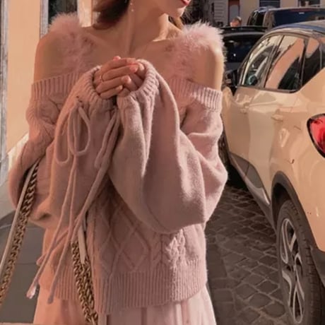 girly fur over knit 2色