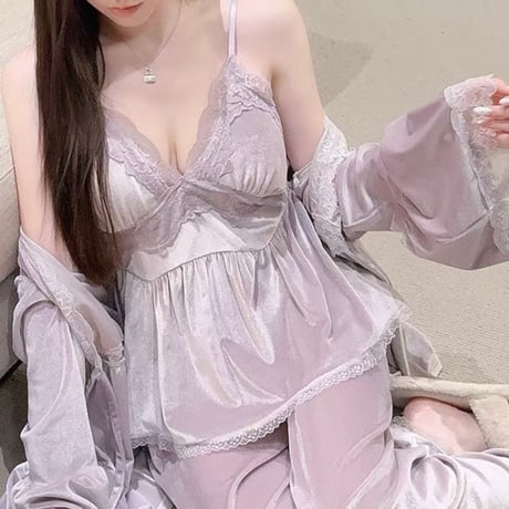 Velour Lace Pajama Set 3色