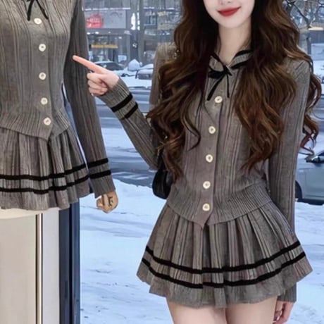 Ribbon Knit Cardigan Set