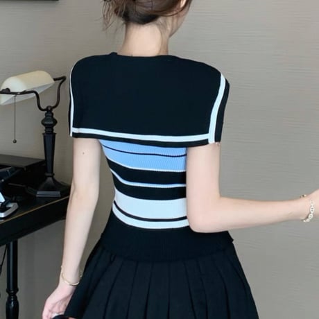 Border summerknit tops 2色
