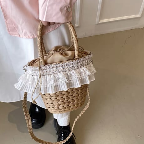 frill lace straw bag