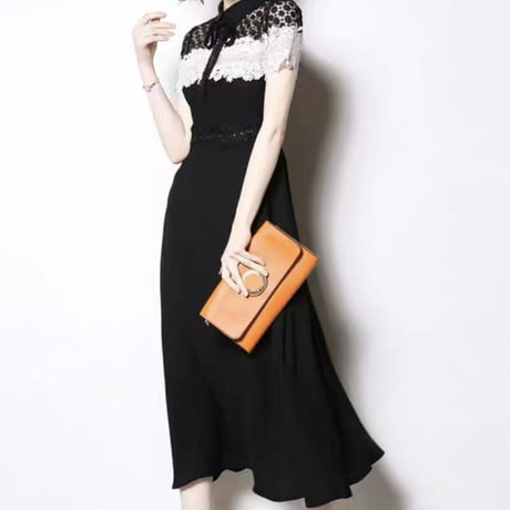 Black×White lace 半袖ワンピ