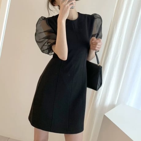 black パフスリ シースルー ワンピ