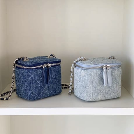 denim quilting mini bag 2色