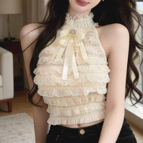 Lace Frill Halter Top 2色
