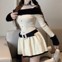 オフショルファーフレアワンピ 2色