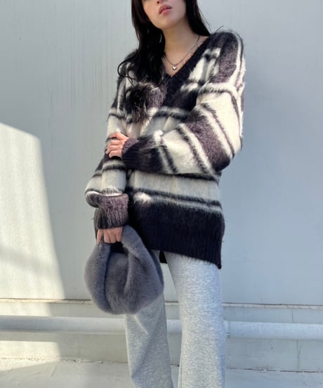 【¥8,800→¥7,600】Wide Knit Border'V-neck'#26639