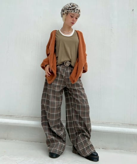 Plaid Wide Pants'With Belt'#3197
