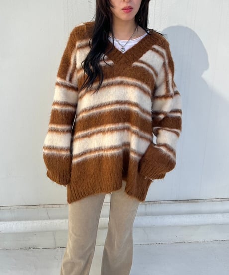 【¥8,800→¥7,600】Wide Knit Border'V-neck'#26639