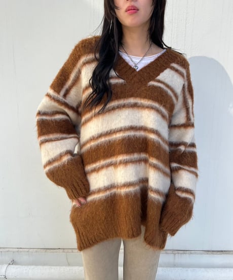 【¥8,800→¥7,600】Wide Knit Border'V-neck'#26639