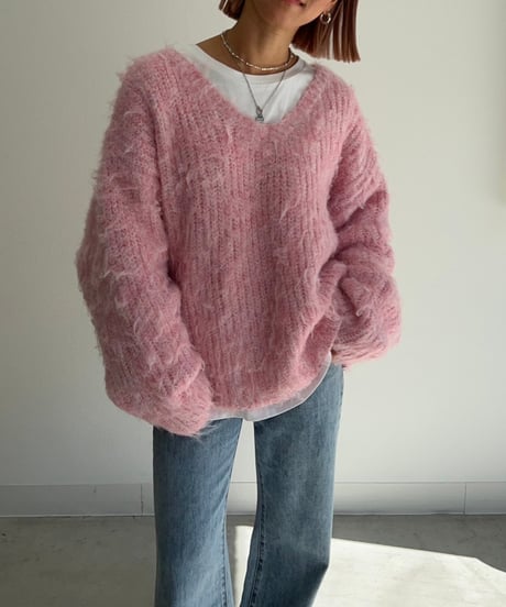 【¥6,800→¥5,900】Shaggy Knit'V-neck'#9356
