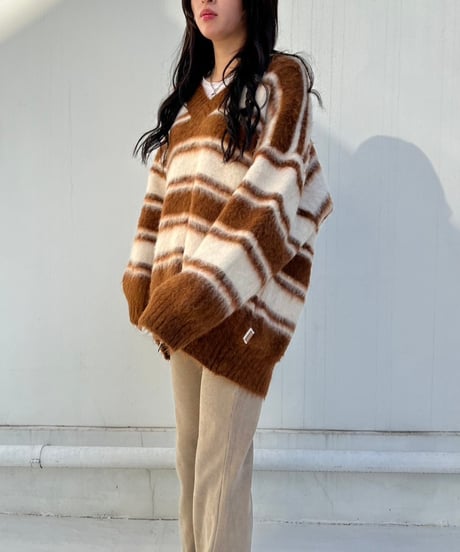 【¥8,800→¥7,600】Wide Knit Border'V-neck'#26639