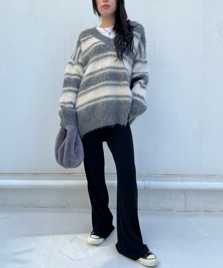 【¥8,800→¥7,600】Wide Knit Border'V-neck'#26639