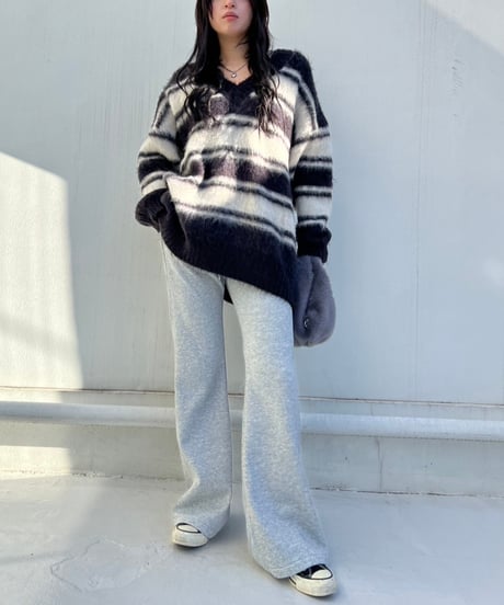 【¥8,800→¥7,600】Wide Knit Border'V-neck'#26639