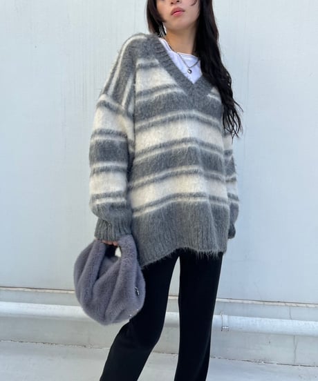 【¥8,800→¥7,600】Wide Knit Border'V-neck'#26639