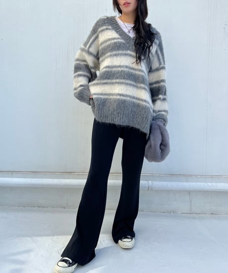 【¥8,800→¥7,600】Wide Knit Border'V-neck'#26639