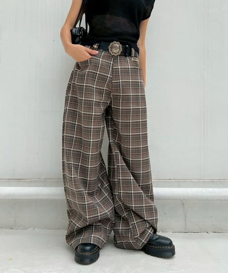 Plaid Wide Pants'With Belt'#3197