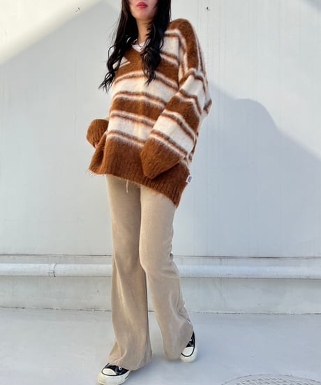 【¥8,800→¥7,600】Wide Knit Border'V-neck'#26639