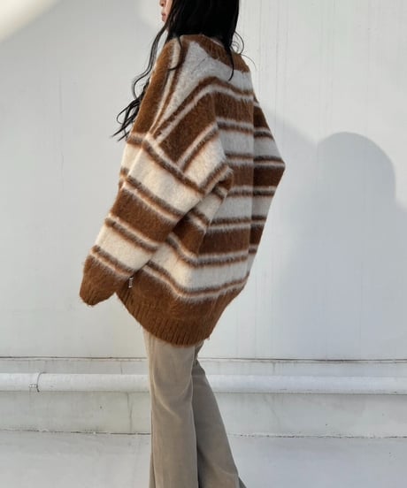 【¥8,800→¥7,600】Wide Knit Border'V-neck'#26639