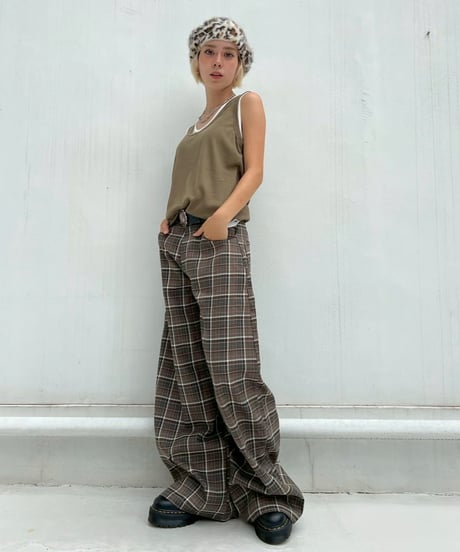 Plaid Wide Pants'With Belt'#3197