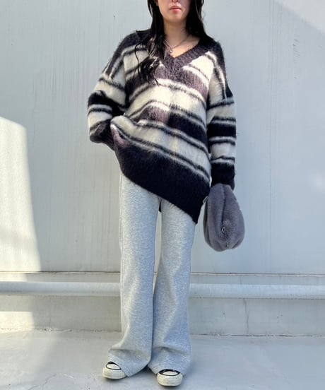 【¥8,800→¥7,600】Wide Knit Border'V-neck'#26639