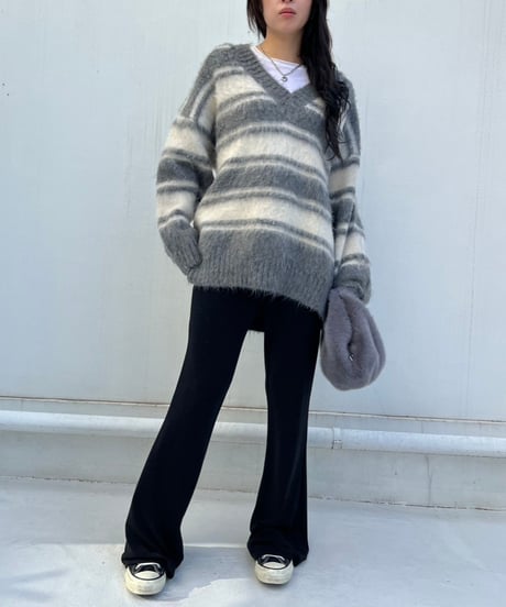 【¥8,800→¥7,600】Wide Knit Border'V-neck'#26639