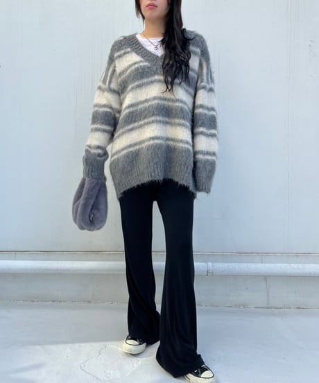 【¥8,800→¥7,600】Wide Knit Border'V-neck'#26639
