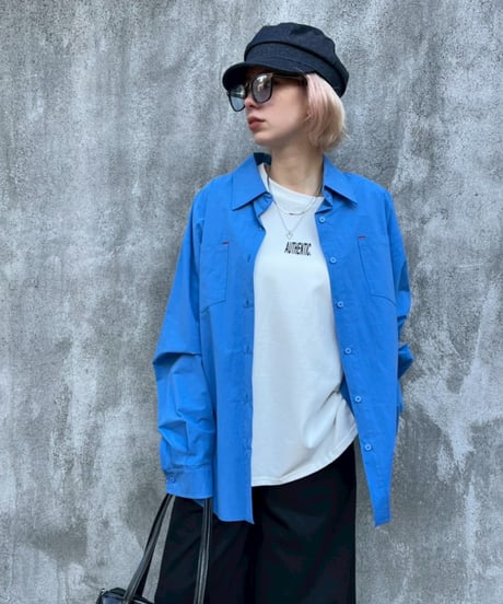 Loose Silhouette Shirt'Color Stitching'#8080