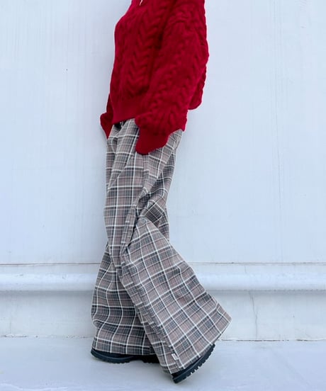 Plaid Wide Pants'With Belt'#3197