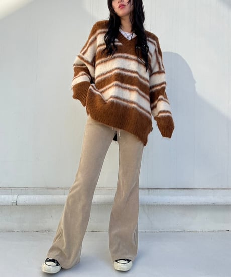 【¥8,800→¥7,600】Wide Knit Border'V-neck'#26639