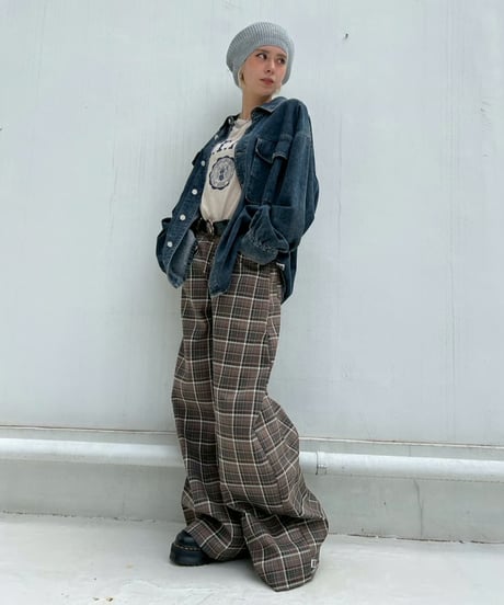 Plaid Wide Pants'With Belt'#3197