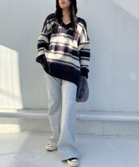 【¥8,800→¥7,600】Wide Knit Border'V-neck'#26639