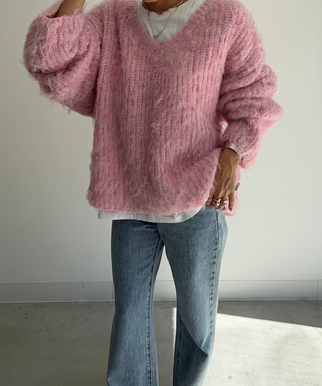 【¥6,800→¥5,900】Shaggy Knit'V-neck'#9356