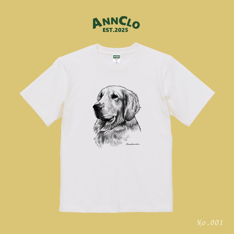 ヴィンテージライクな犬の肖像画Tシャツ（ゴールデンレトリーバー） | Ann,Kuroda（ア...