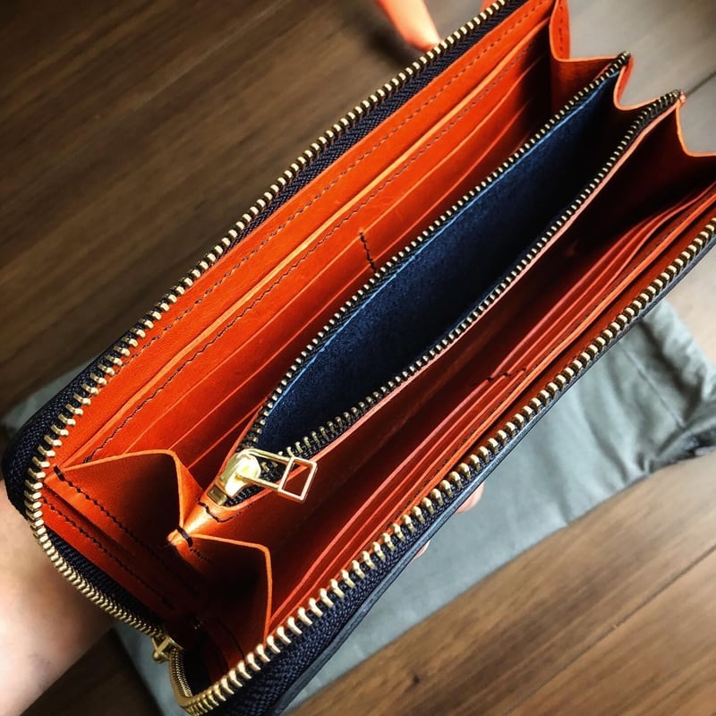 オレンジ レザー 長財布 ジッパー式 fit=scale-down,w=1200