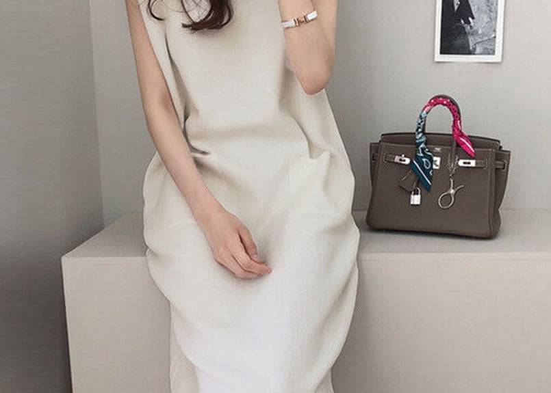 ワンピース レディース 白 ワンサイズ ノースリーブ ミモレ丈 ひざ下 I