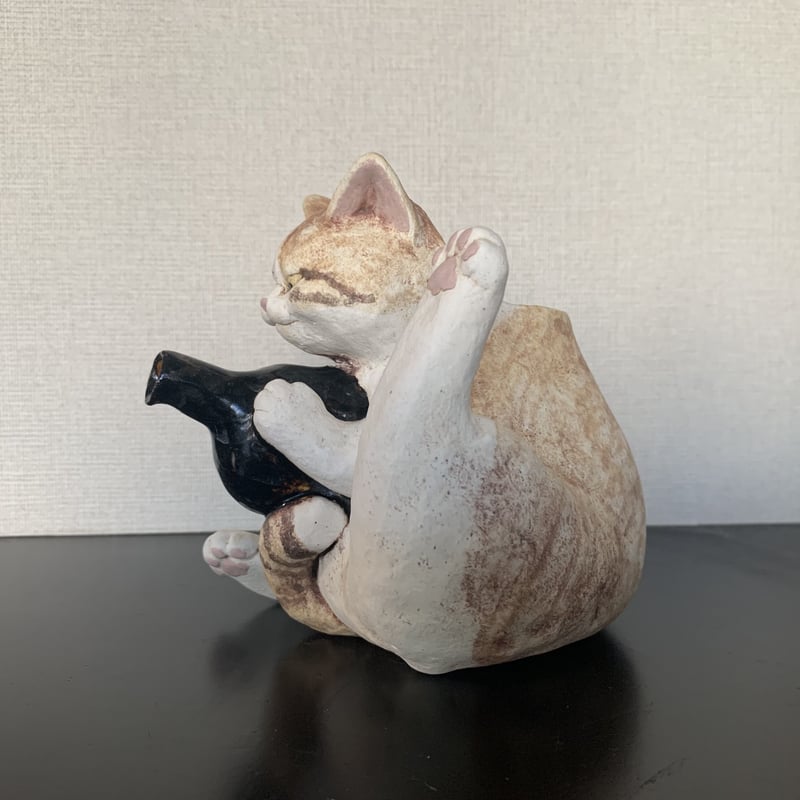 白亜器 猫徳利 茶白(大) ・ 猫口[にょこ] 茶白 セット