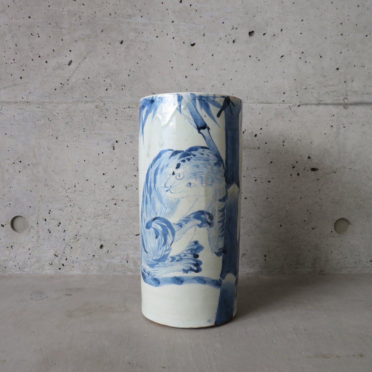 薩摩焼 平佐 ト 染付 花生 花入 花器 花瓶 大明天啓年製写 一寛作在銘 染付 双魚耳高砂花生 花瓶 染付花瓶