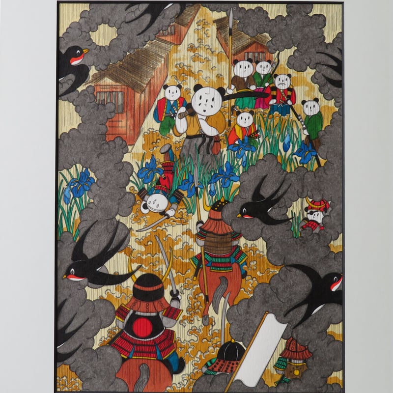 パンダ絵師 あごぱん 「七人の侍」 アクリル画 額入り | ギャラリー兼井