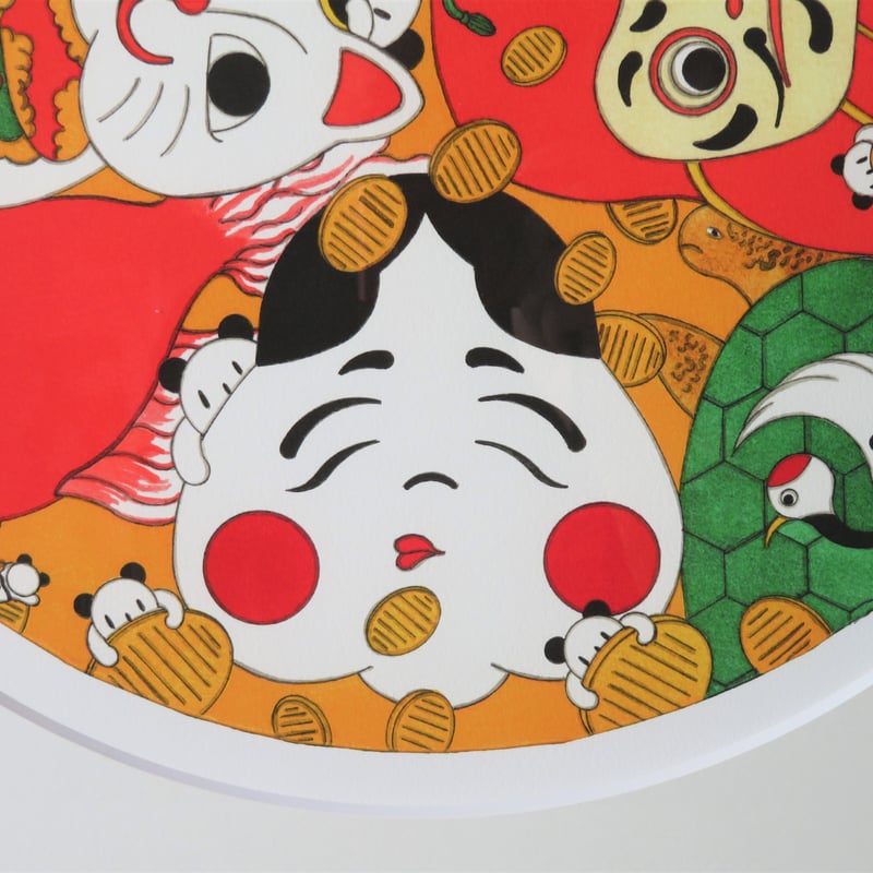 ぱんだ絵師 あごぱん 「福が回る」 ジクレープリント 額入り