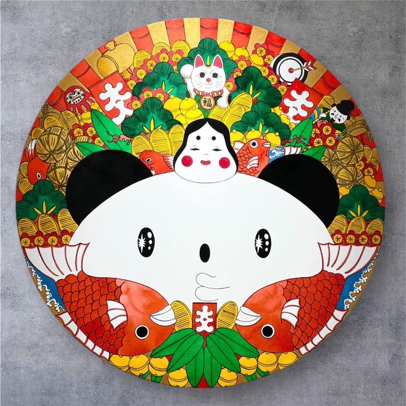 パンダ師匠 パンダ絵師 あごぱん 「福寄せパンダの大熊手」 | ギャラリー兼井